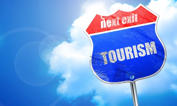 Turismo, representación 3D, letrero de calle azul — Foto de Stock