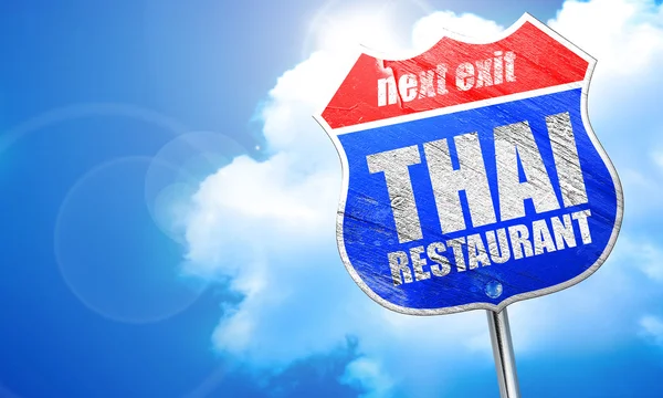 Thailändisches Restaurant, 3D-Rendering, blaues Straßenschild — Stockfoto