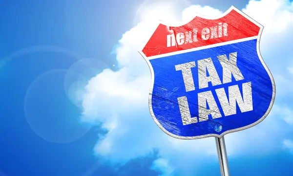 租税法、3 d レンダリング、青い道路標識 — ストック写真