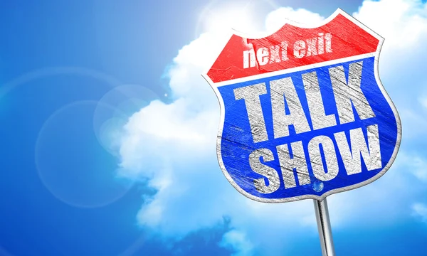 Talk show, renderização 3D, sinal de rua azul — Fotografia de Stock