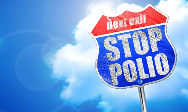 Stop polio, rendu 3D, enseigne bleue — Photo