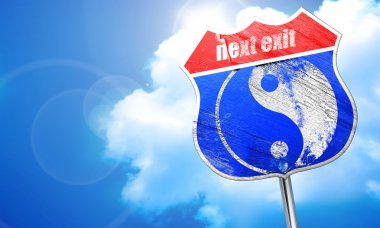 Ying yang sembolü, 3d render, mavi sokak tabelası