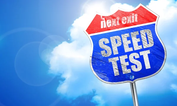 Test di velocità, rendering 3D, cartello stradale blu — Foto Stock