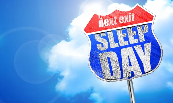 Slaap dag, 3D-rendering, blauwe straatnaambord — Stockfoto