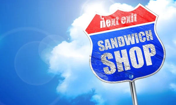Sandwich-Geschäft, 3D-Rendering, blaues Straßenschild — Stockfoto