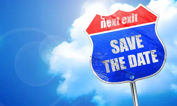 Save the date, 3D rendering, blue street sign — Stock Photo, Image