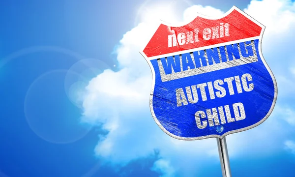 自闭症儿童标志，3d 渲染，蓝色路牌 — 图库照片
