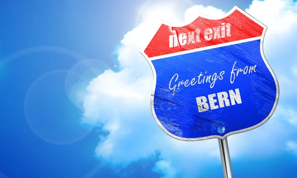 Saludos desde Bern, 3D rendering, letrero de calle azul — Foto de Stock