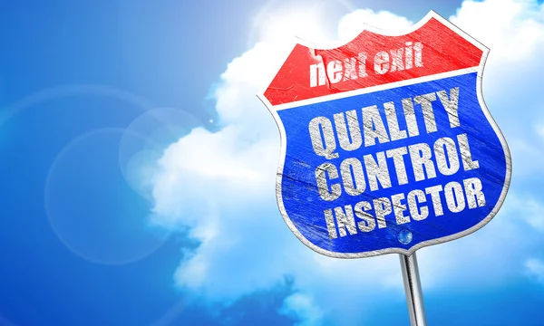 Kvalitetskontroll inspektör, 3d-rendering, blå vägskylt — Stockfoto