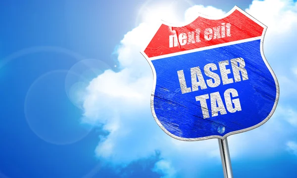 Laser tag sign fondo, representación 3D, señal de calle azul — Foto de Stock