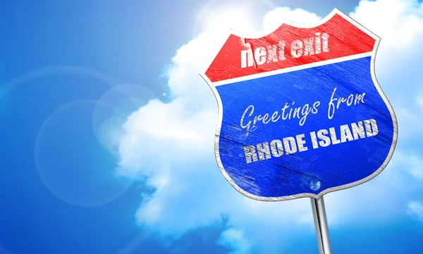 Привітання з острова Род, 3D рендеринга, синій знак вулиці — стокове фото