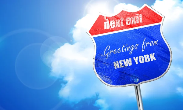Saludos desde Nueva York, representación 3D, letrero de calle azul — Foto de Stock
