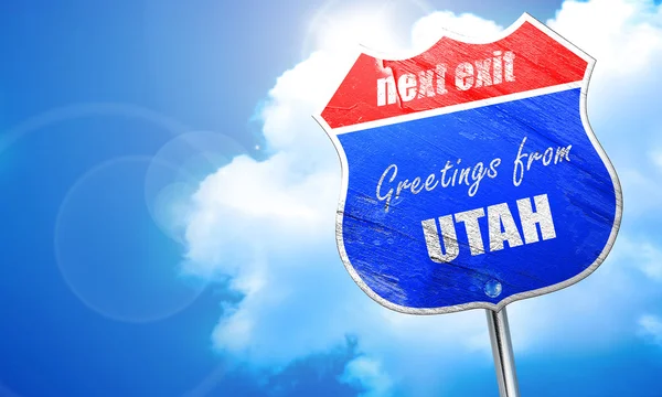 Saudações da Utah, renderização 3D, sinal de rua azul — Fotografia de Stock