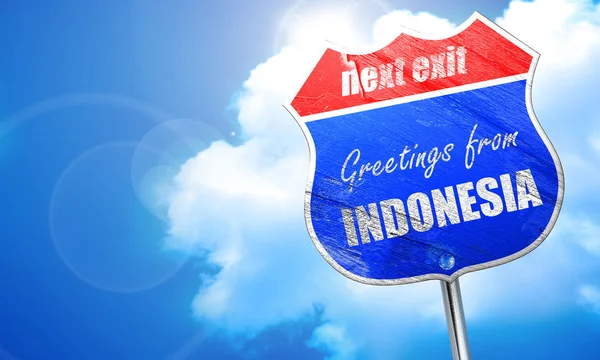 Salutations de indonesia, rendu 3D, enseigne bleue — Photo