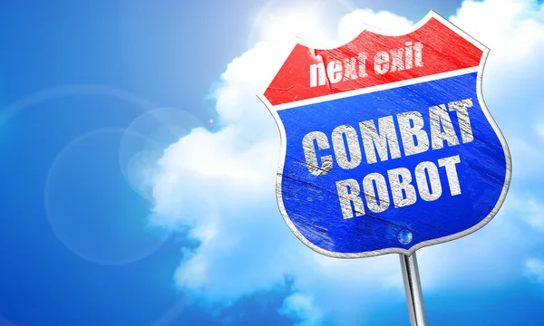 Savaş robotu işaret arka plan, 3d render, mavi sokak tabelası — Stok fotoğraf