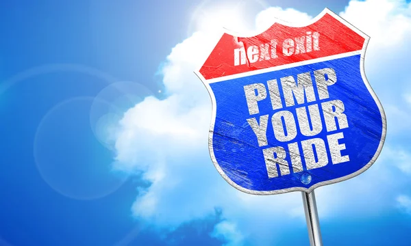 Pimp your ride, 3D-Rendering, blaues Straßenschild — Stockfoto