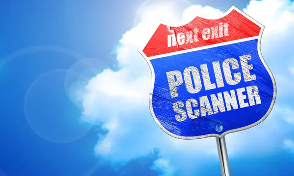 Polis scanner, 3d-rendering, blå vägskylt — Stockfoto