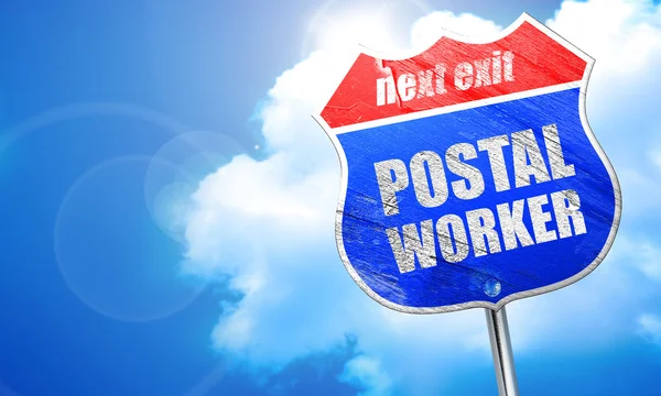 Postal worker, 3D rendering, blue street sign — Stock Photo, Image