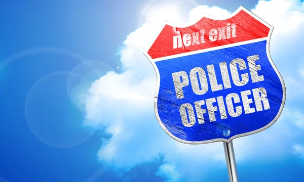 Polizist, 3d Rendering, blaues Straßenschild — Stockfoto