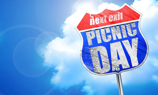 Picknick dag, 3d-rendering, blå vägskylt — Stockfoto