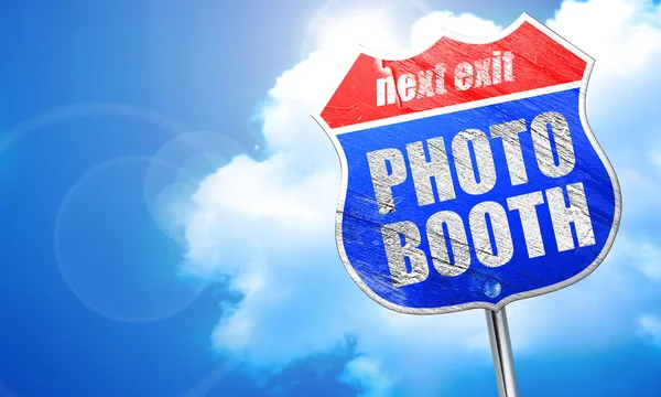 Photo booth, renderowania 3d, niebieski znak ulicy — Zdjęcie stockowe