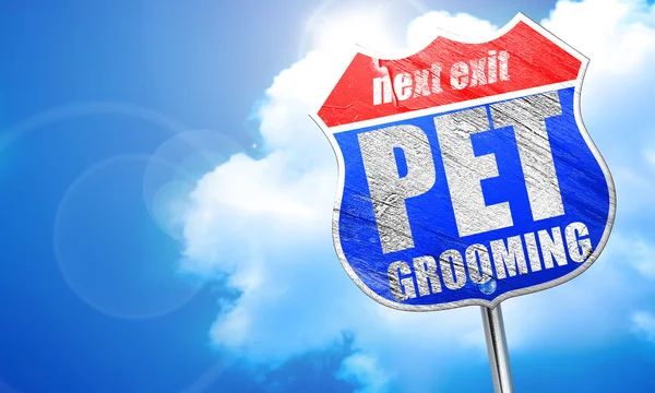 Sällskapsdjur grooming, 3d rendering, blå vägskylt — Stockfoto
