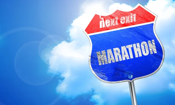 Maratón, representación 3D, letrero de calle azul — Foto de Stock