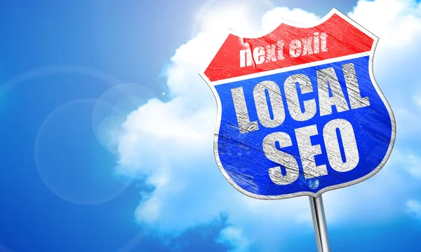 Local seo, 3D rendering, blue street sign — Stock Photo, Image