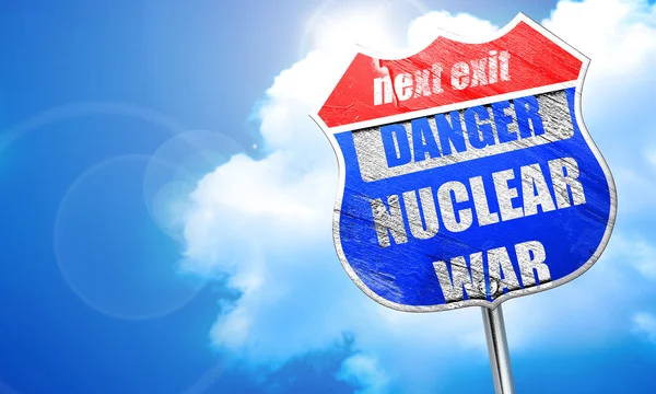 Nuclear danger background, 3D rendering, blue street sign — Stock Photo, Image