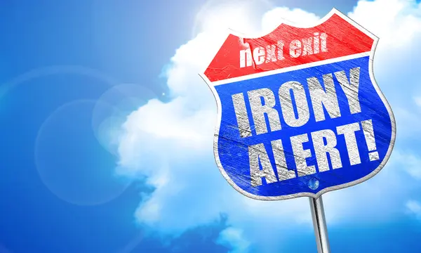 Ironi alert, 3d-rendering, blå vägskylt — Stockfoto
