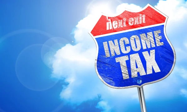 Impuesto sobre la renta, representación 3D, letrero de calle azul — Foto de Stock