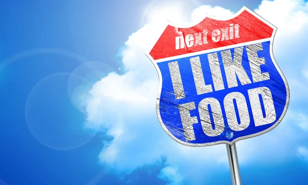 Me gusta la comida, representación 3D, letrero de calle azul — Foto de Stock