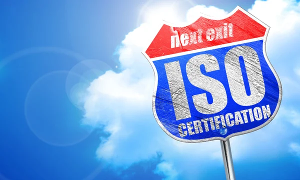 ISO belgesi, 3d render, mavi sokak tabelası — Stok fotoğraf