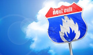 Sokak tabelası yanıcı tehlike işareti, 3d render, mavi