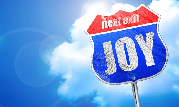 Alegría, representación 3D, letrero de calle azul — Foto de Stock