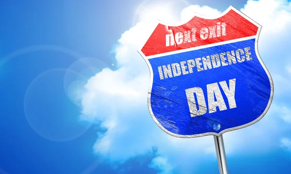 Boldog függetlenség napja, 3d-leképezést, kék utcatábla — Stock Fotó