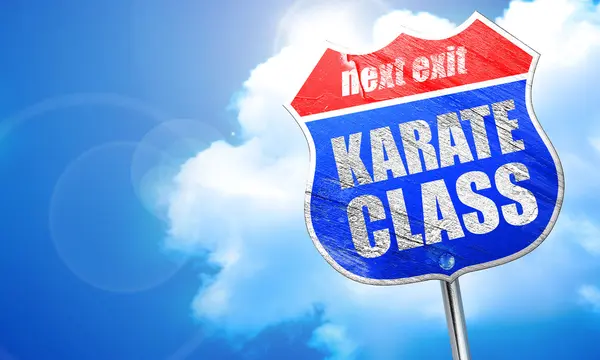 Karate klass, 3d-rendering, blå vägskylt — Stockfoto
