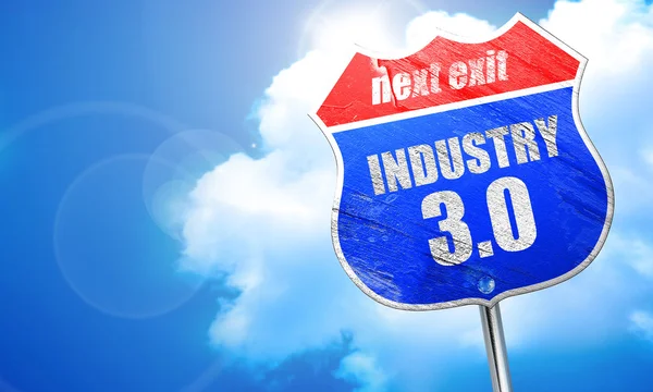 Industria 3.0, rendering 3D, cartello stradale blu — Foto Stock