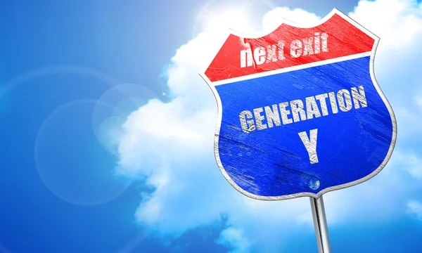 Generazione y parola, rendering 3D, cartello stradale blu — Foto Stock