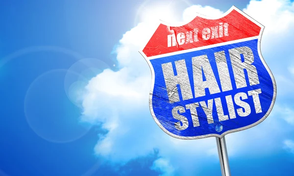 Stylista włosów, renderowania 3d, niebieski znak ulicy — Zdjęcie stockowe