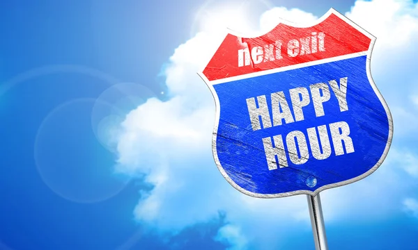 Happy hour, renderização 3D, sinal de rua azul — Fotografia de Stock