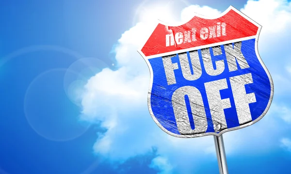 Fuck off, 3d rendering, blaues Straßenschild — Stockfoto
