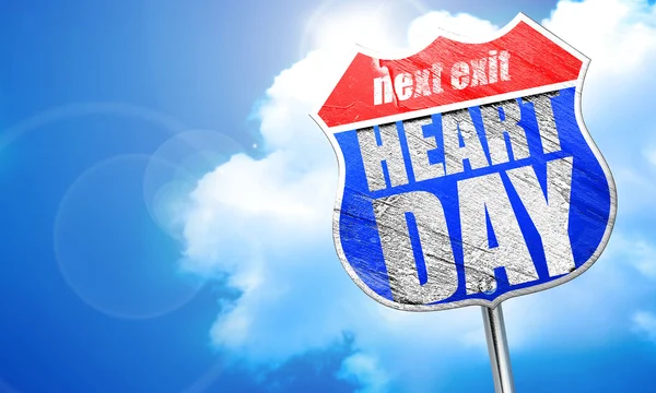 Dia do coração, renderização 3D, sinal de rua azul — Fotografia de Stock
