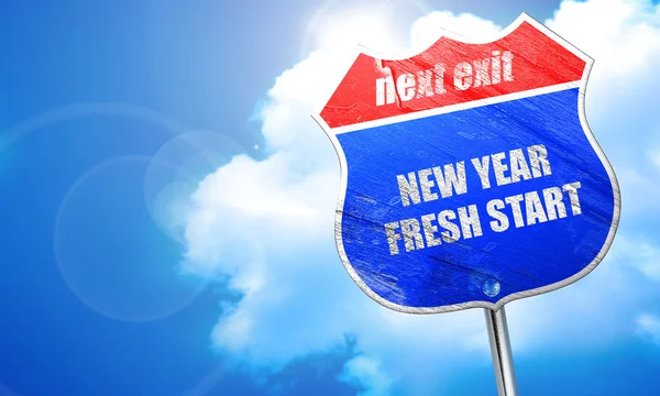 Novo início do ano novo, renderização 3D, sinal de rua azul — Fotografia de Stock
