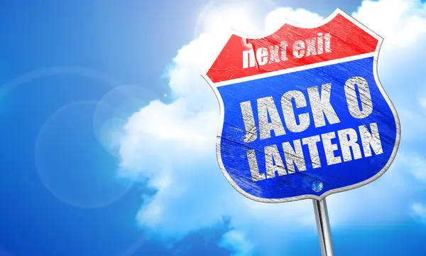 Jack o linterna, representación 3D, señal de calle azul — Foto de Stock