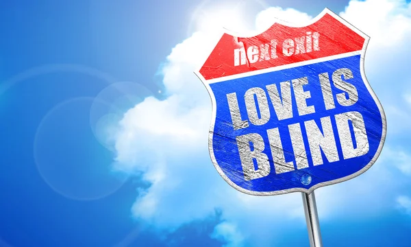 L'amour est aveugle, rendu 3D, enseigne bleue — Photo
