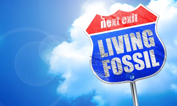 Lebendes Fossil, 3D-Rendering, blaues Straßenschild — Stockfoto