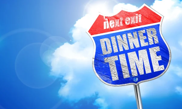 Hora do jantar, renderização 3D, sinal de rua azul — Fotografia de Stock