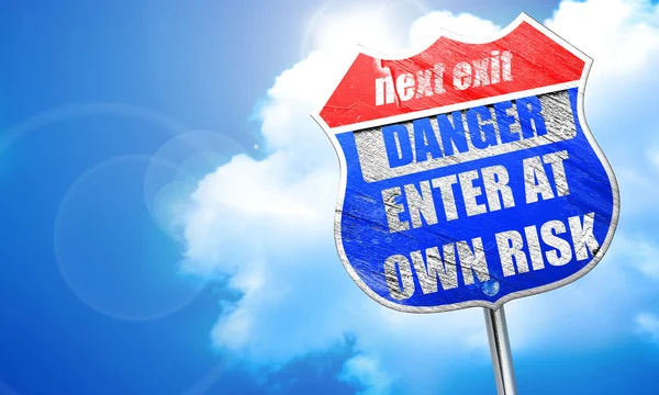 Enter at own risk, 3D rendering, blue street sign — Stock Photo, Image