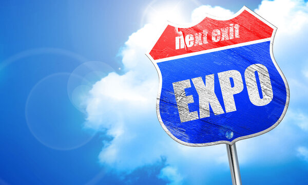 expo, 3D rendering, blue street sign